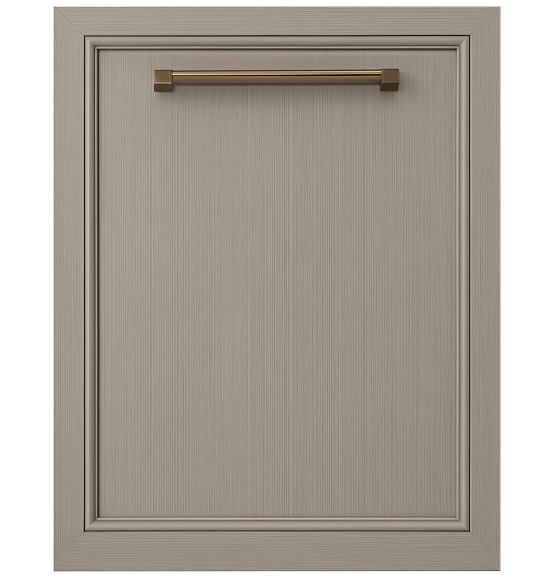 Panel ready dishwasher front panel with taupe finish and bronze handle in Built-in Dishwashers and Appliances collections