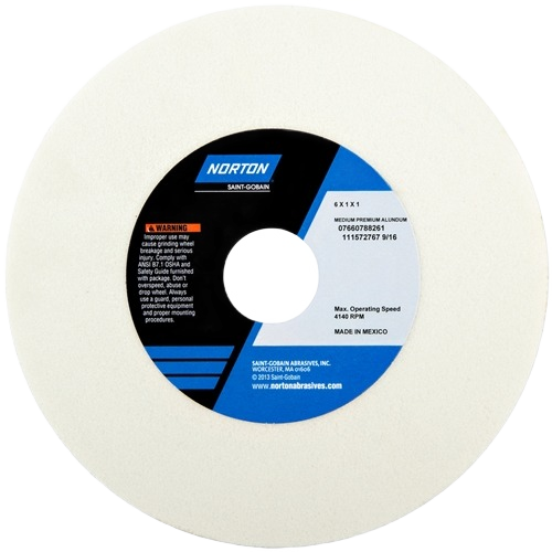 White aluminum oxide grinding wheel with Norton branding for power tool and woodworking accessories under $50
