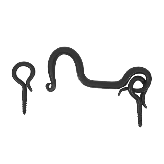 Matte black hand-forged iron hook and eye cabinet latch for hardware and home improvement projects under $50