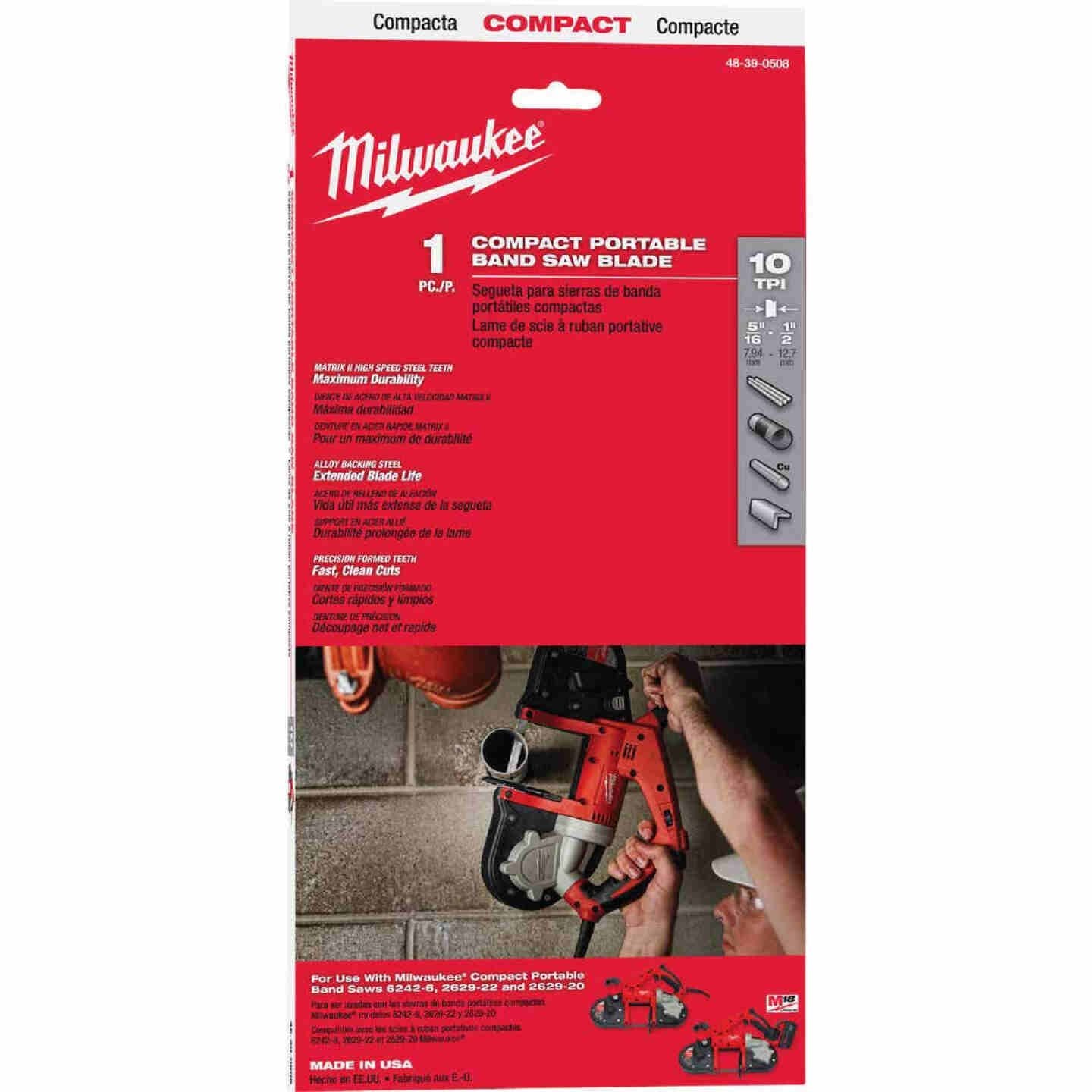 Red-packaged compact portable band saw blade with 10 TPI, designed for efficient cutting in tools and home improvement projects