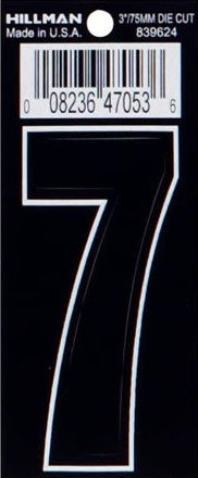 Black matte vinyl die cut number 7 sticker with barcode label for hardware and home improvement projects