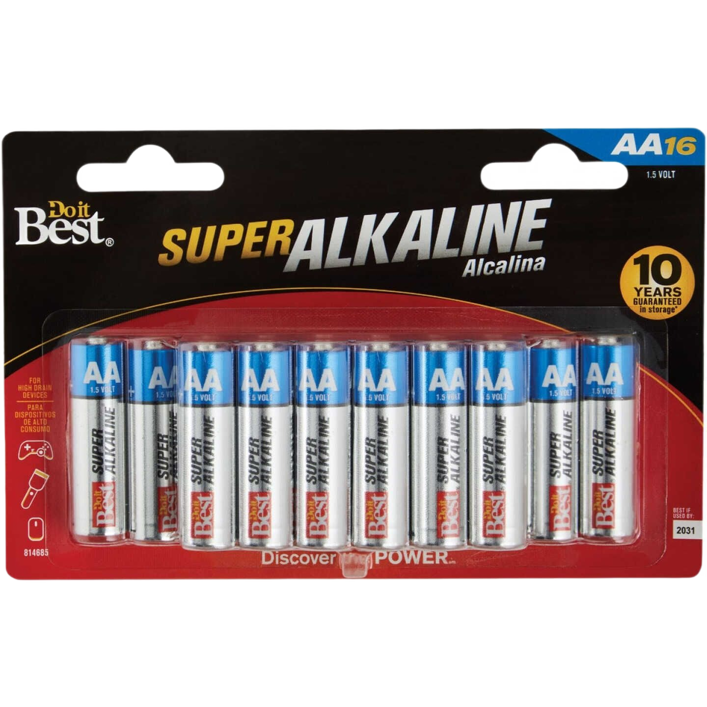 Package of 16 AA alkaline batteries with 10-year shelf life for household and electrical use under $50 collection