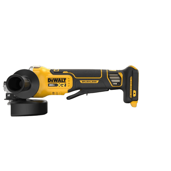 Cordless yellow and black brushless angle grinder designed for efficient tools and home improvement tasks