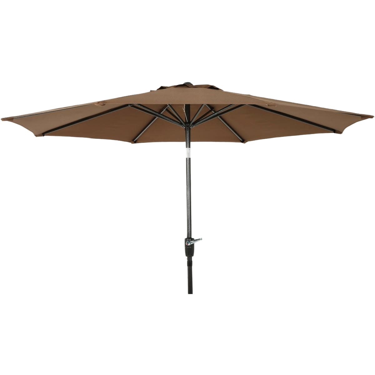 Brown aluminum patio umbrella with tilt and crank mechanism for adjustable outdoor shade and comfort