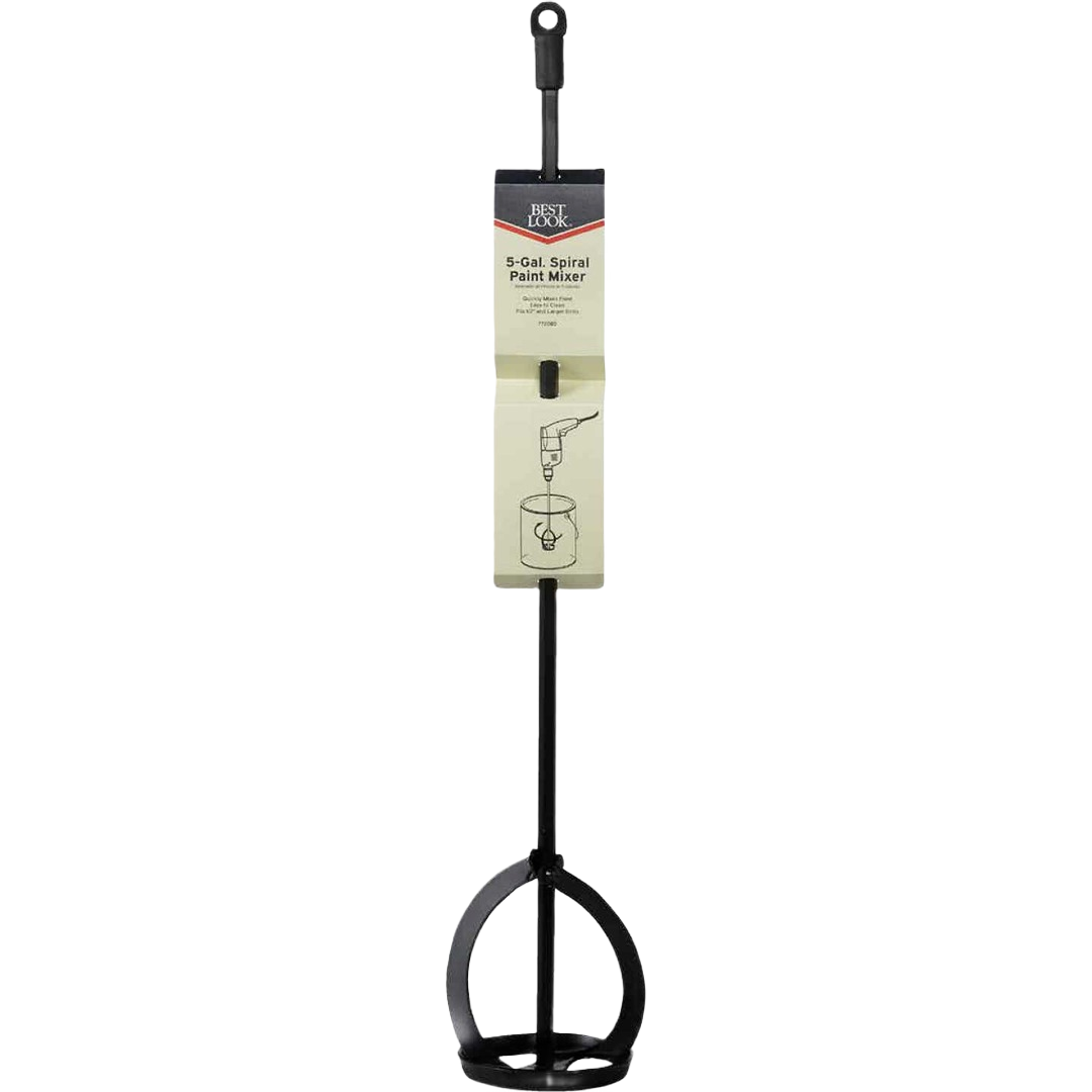 Black spiral paint mixer with handle for power drill attachment in paint sprayers and home improvement tools collections