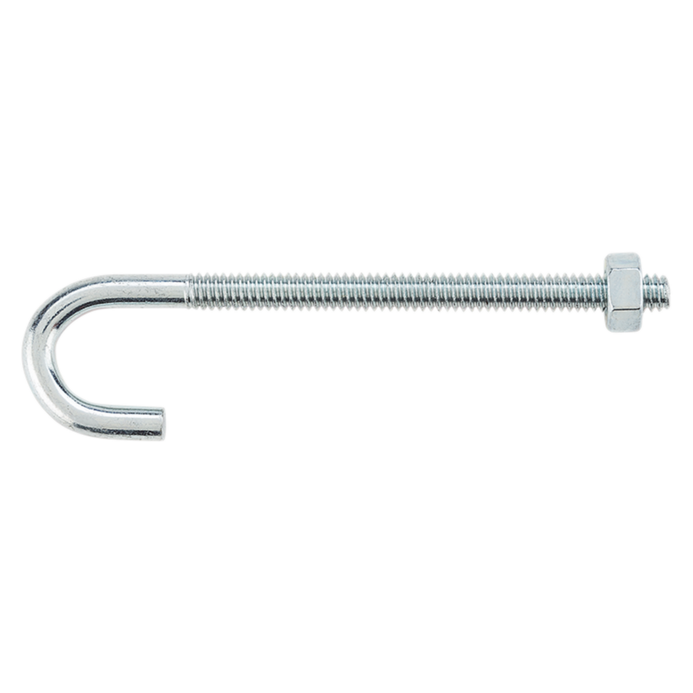Zinc-plated J bolt with hex nut for secure fastening in hardware, fasteners, bolts, and lumber building materials collections under $50