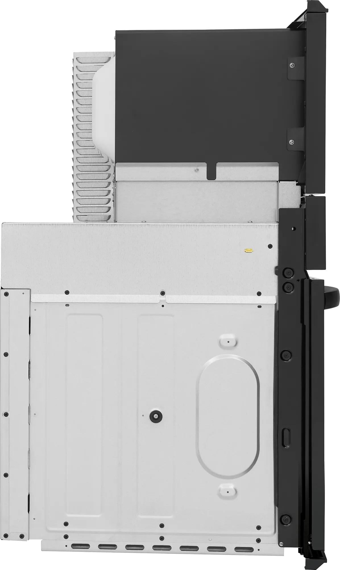 Side view of a stainless steel and black microwave combo wall oven showcasing vents and control panel in Kitchen & Kitchenware collection