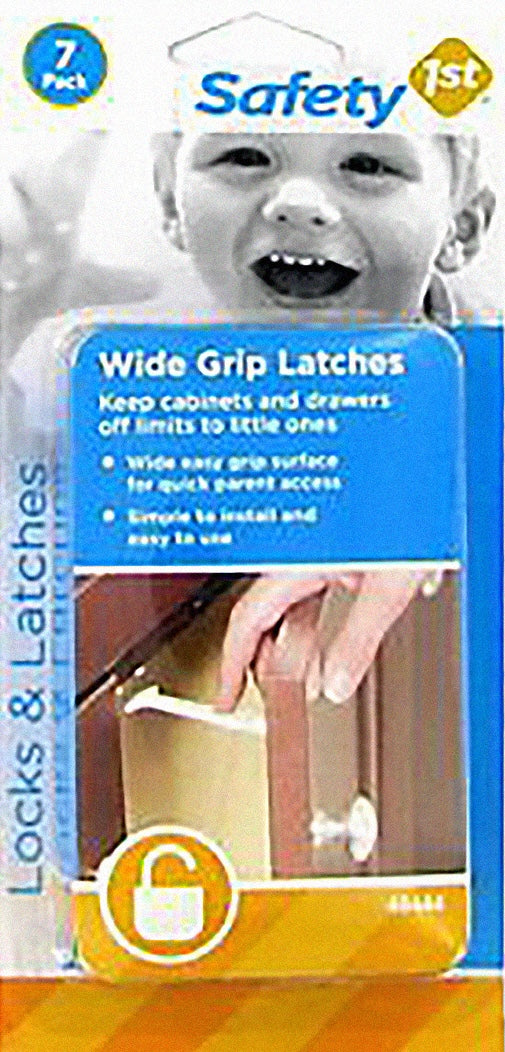 7-pack of white plastic cabinet and drawer latches designed for child safety in hardware and locks collections under $50