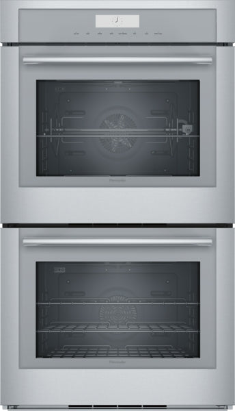 Stainless steel double wall oven with digital controls and glass doors for Thermador kitchen and appliances collections