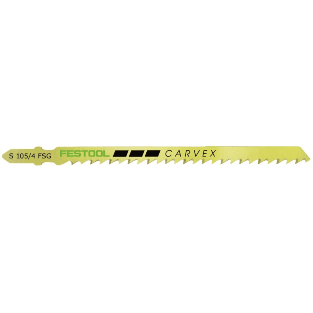 Yellow universal wood cutting jigsaw blade with precision teeth for home improvement and woodworking tools tasks