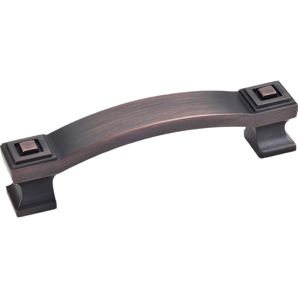 Brushed oil rubbed bronze cabinet pull with a classic curved design for hardware and furniture accessories collections