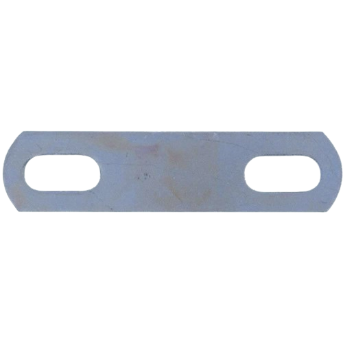 Metal U-bolt plate with elongated holes for securing 3-inch square U-bolts, used in hardware and fasteners.
