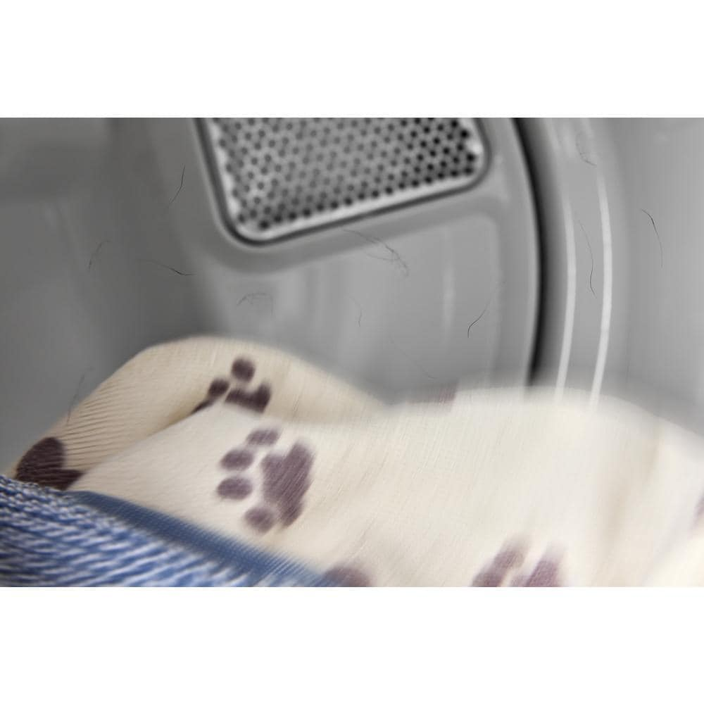 Close-up of pet hair trapped inside lint screen of top load electric dryer in Dryers and Appliances categories