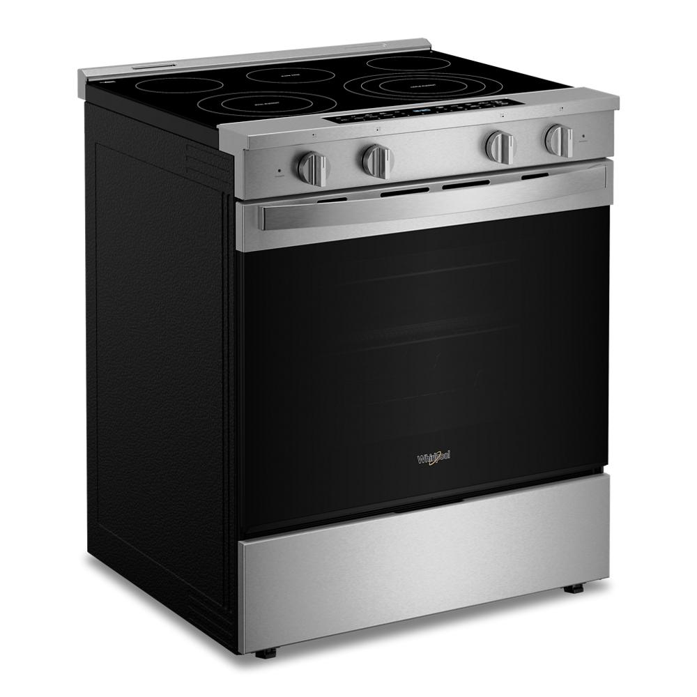 30-inch stainless steel slide-in electric range with smooth cooktop and four control knobs in ranges collection
