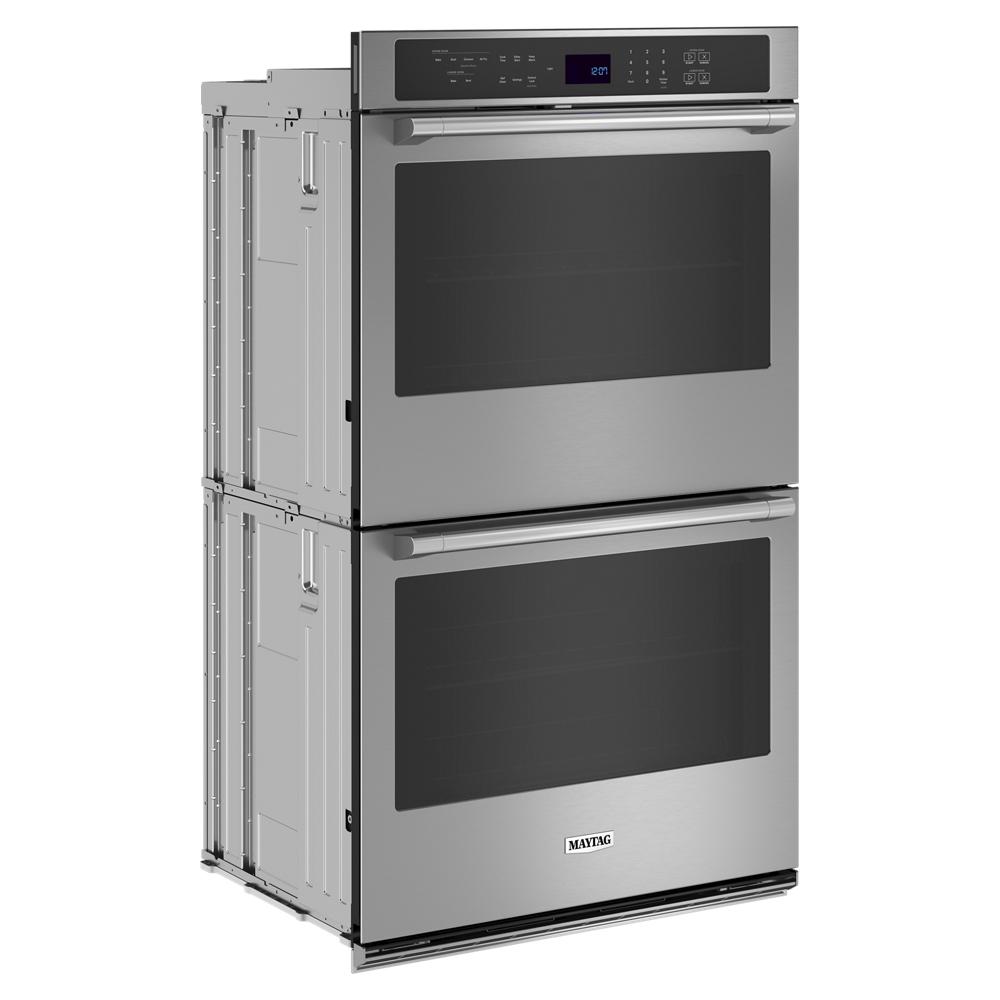 stainless steel 30-inch double wall oven with digital controls and air fry feature for kitchen appliances and home improvement