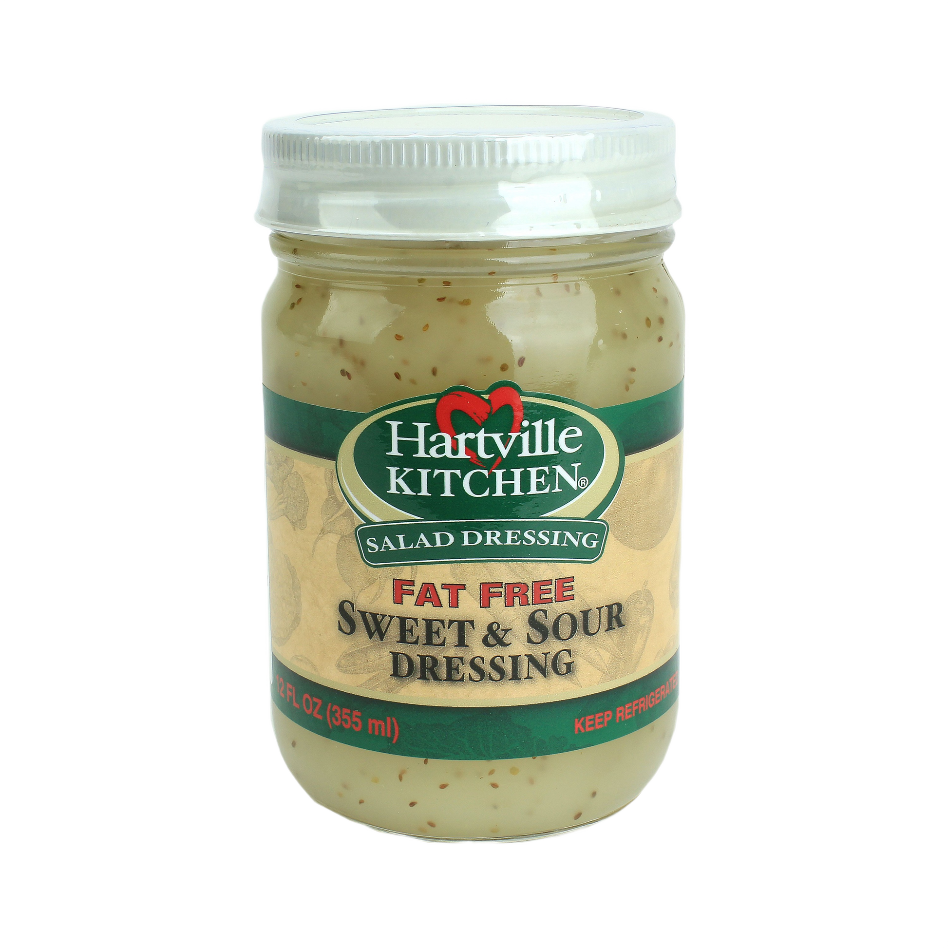 Glass jar of Hartville Kitchen fat free sweet and sour salad dressing, part of under $50 food and beverage collection