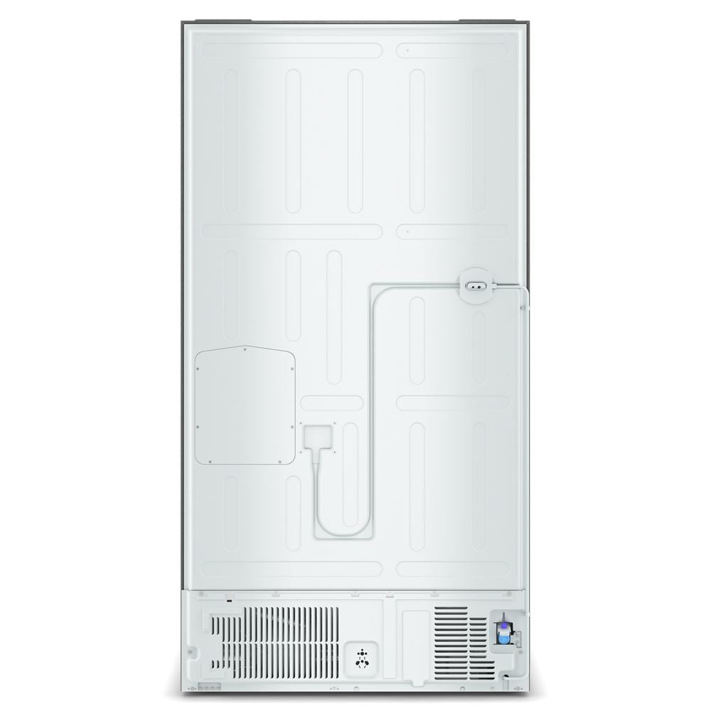 Back view of a 36-inch wide Whirlpool True Counter Depth refrigerator showing ventilation grilles and power cord.