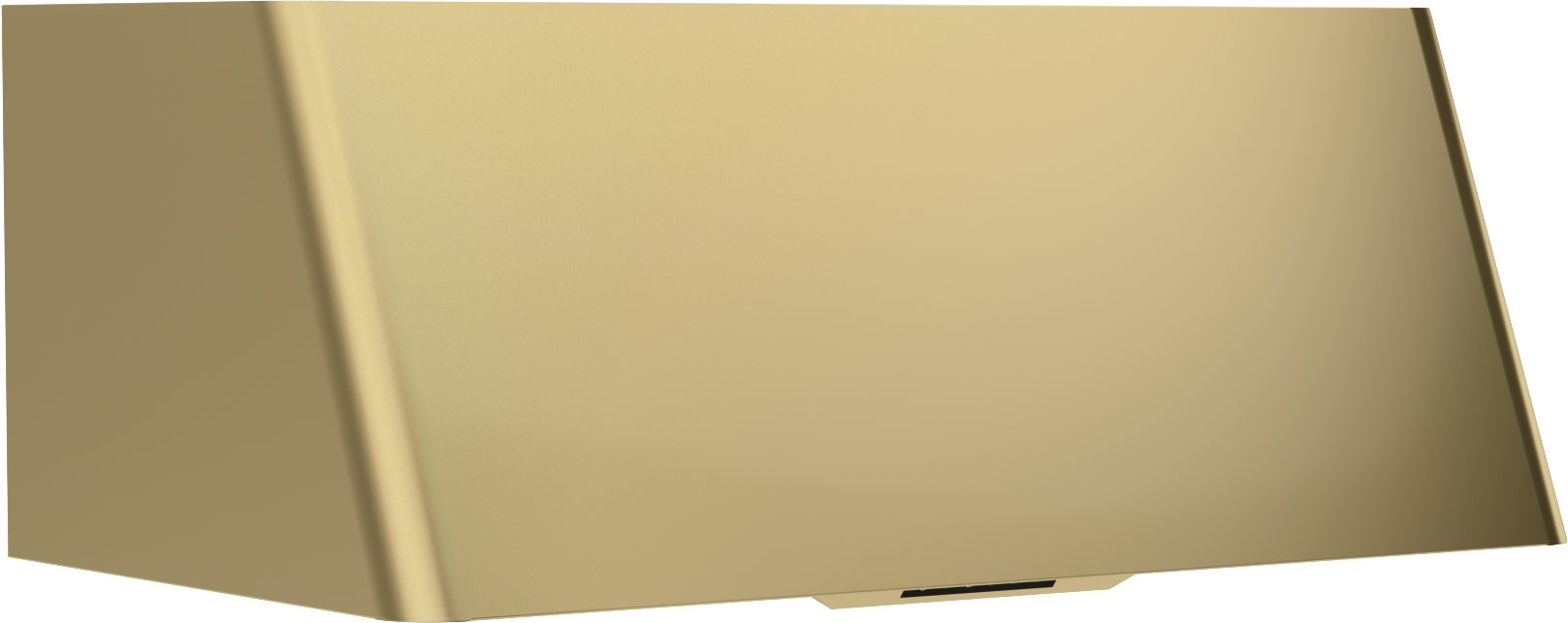 satin gold wall-mounted range hood with hybrid baffle filters for efficient kitchen ventilation and modern home improvement
