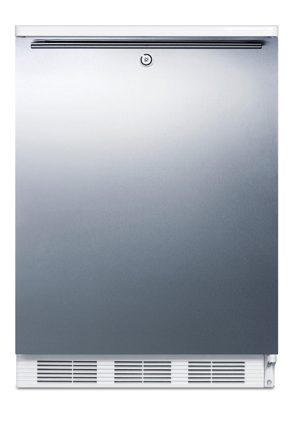 Stainless steel 24-inch wide built-in refrigerator-freezer with lock and vent grille in Appliances and Kitchen collections