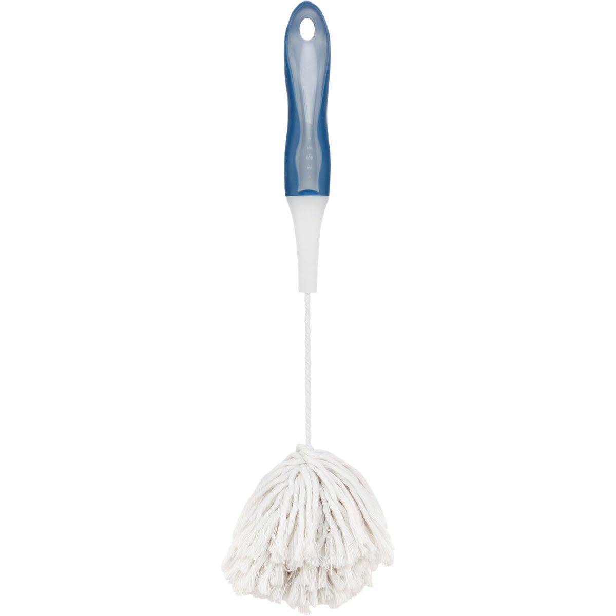 Cleaning tool mop with soft synthetic yarn head and blue rubber grip handle for home and kitchen use