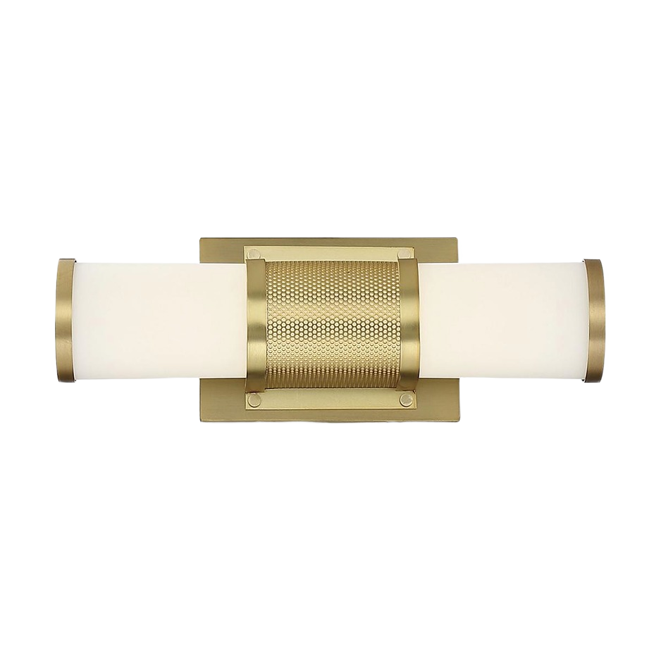 Brushed brass bathroom vanity light with frosted acrylic shades for stylish wall lighting and home improvement collections