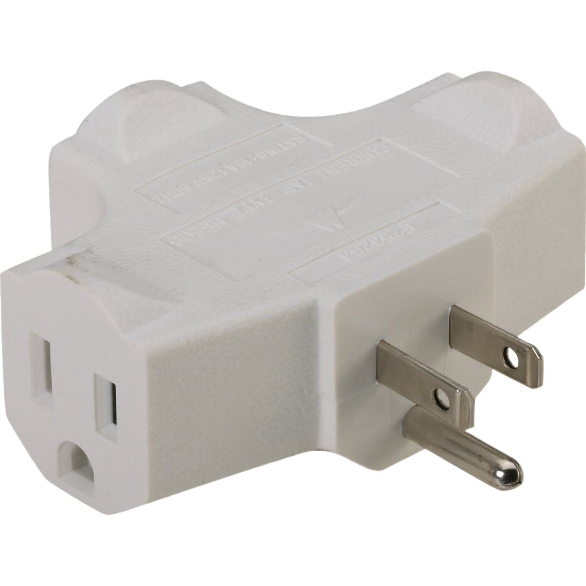 White 15-amp 3-outlet tap adapter with grounded plug for home improvement and tools use