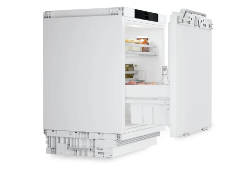 Undercounter refrigerator drawer with white interior and panel-ready front, shown open with food storage inside, part of refrigerators and kitchen appliance collections.