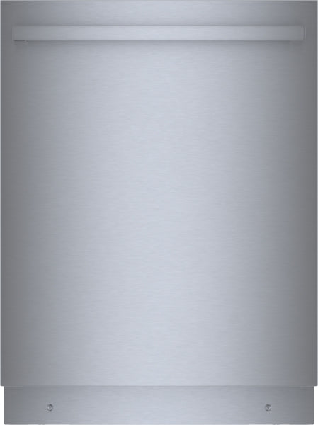 Front view of a 24-inch stainless steel dishwasher from Bosch in kitchen appliances and dishwashers collection