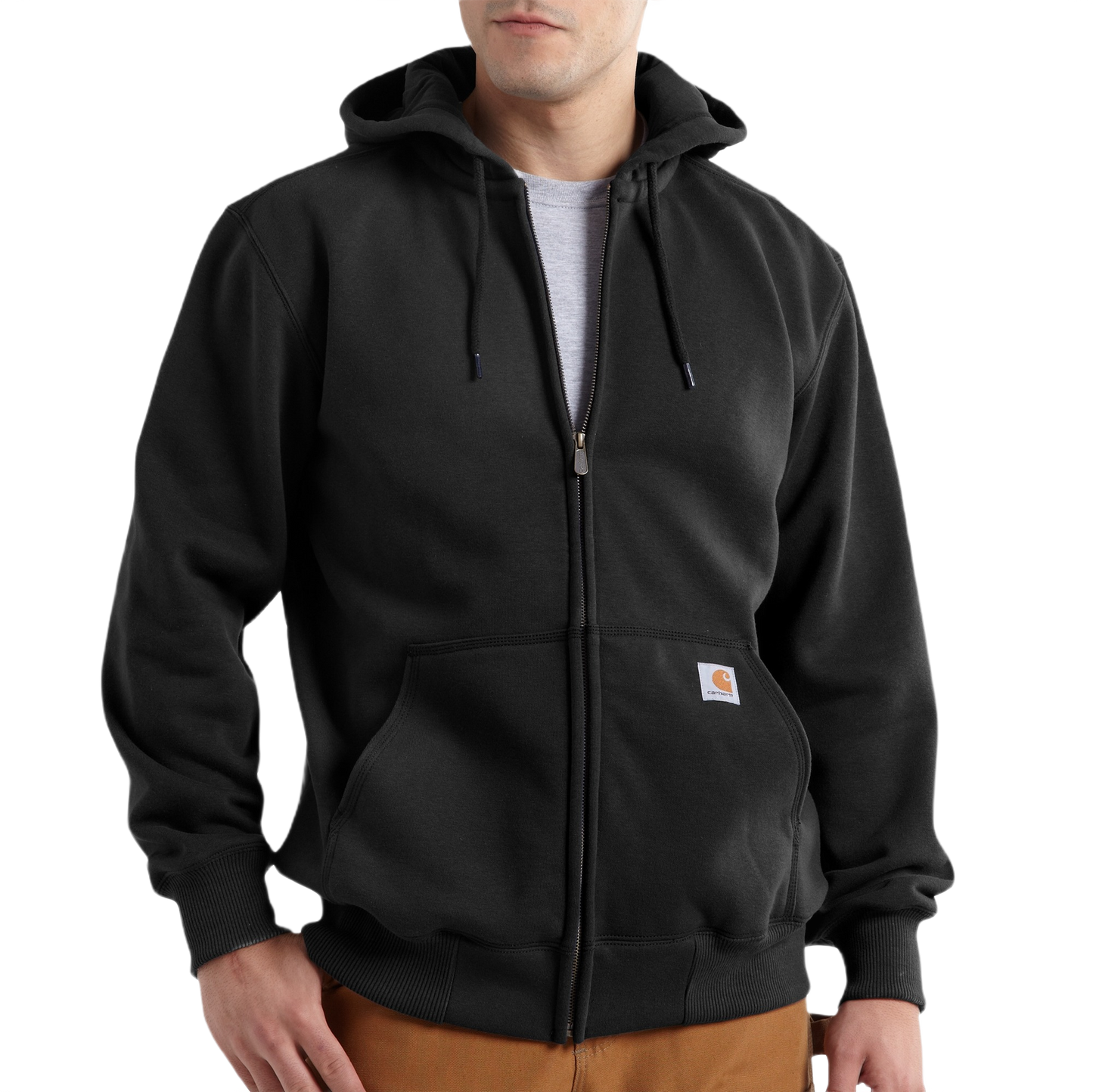 Men’s black heavyweight loose fit full-zip hoodie with hood and front pockets from Hoodies & Sweatshirts collection