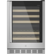 Stainless steel wine center with glass door and wooden shelves in kitchenware and appliances collection
