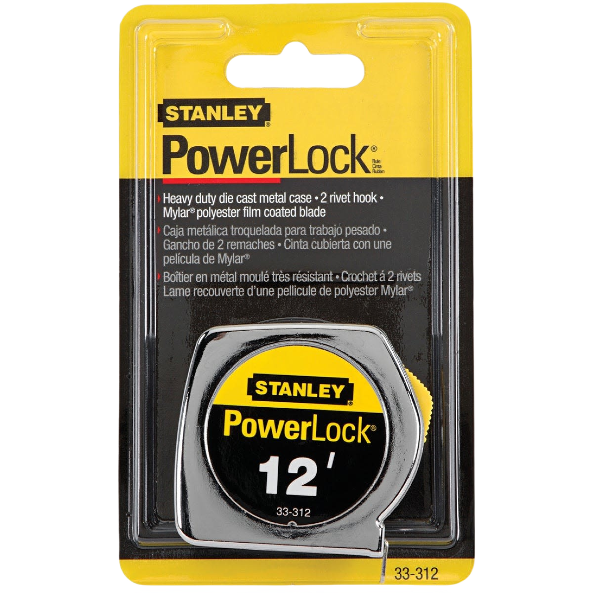 12-foot Stanley Powerlock tape measure with metal case and polyester-coated blade for tools and home improvement use