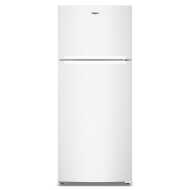 White Whirlpool top freezer refrigerator with smooth finish and recessed handles, part of Refrigerators, Top Freezer Refrigerators, Kitchen & Kitchenware, and Appliances at Hartville Hardware.
