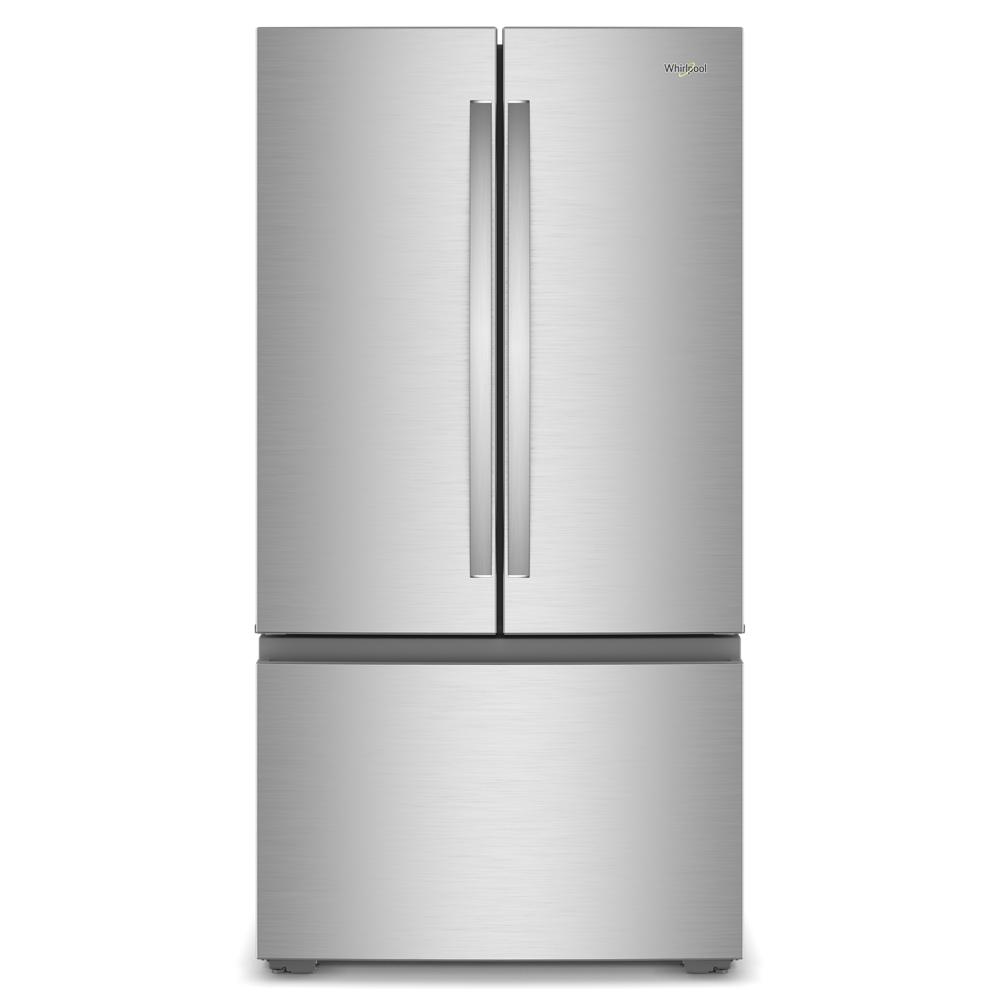 Stainless steel 36-inch wide true counter depth 3-door French door refrigerator in kitchen appliance collection