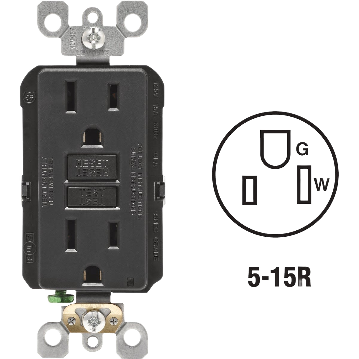 Black residential grade GFCI outlet with self-test feature for electrical and home improvement projects under $50 collection