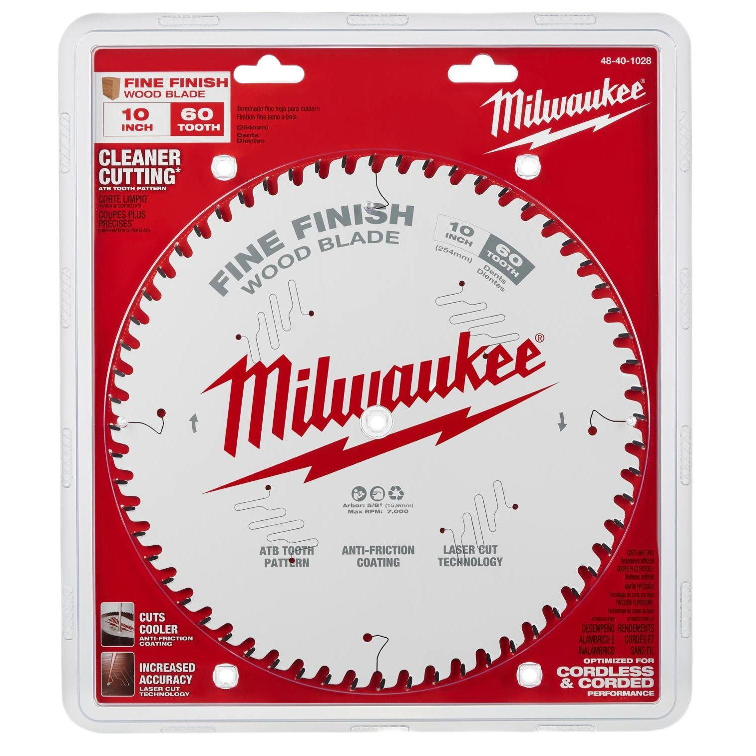 Milwaukee 10-inch 60-tooth circular saw blade with laser-cut, anti-friction coating for precise wood cutting tasks