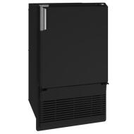 Compact black ice maker with stainless steel handle, designed for kitchens and appliances in refrigerated settings