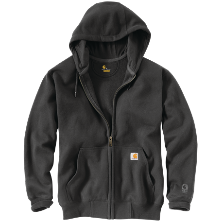 Black heavyweight loose fit full-zip sweatshirt with hood and front kangaroo pocket from men's collection