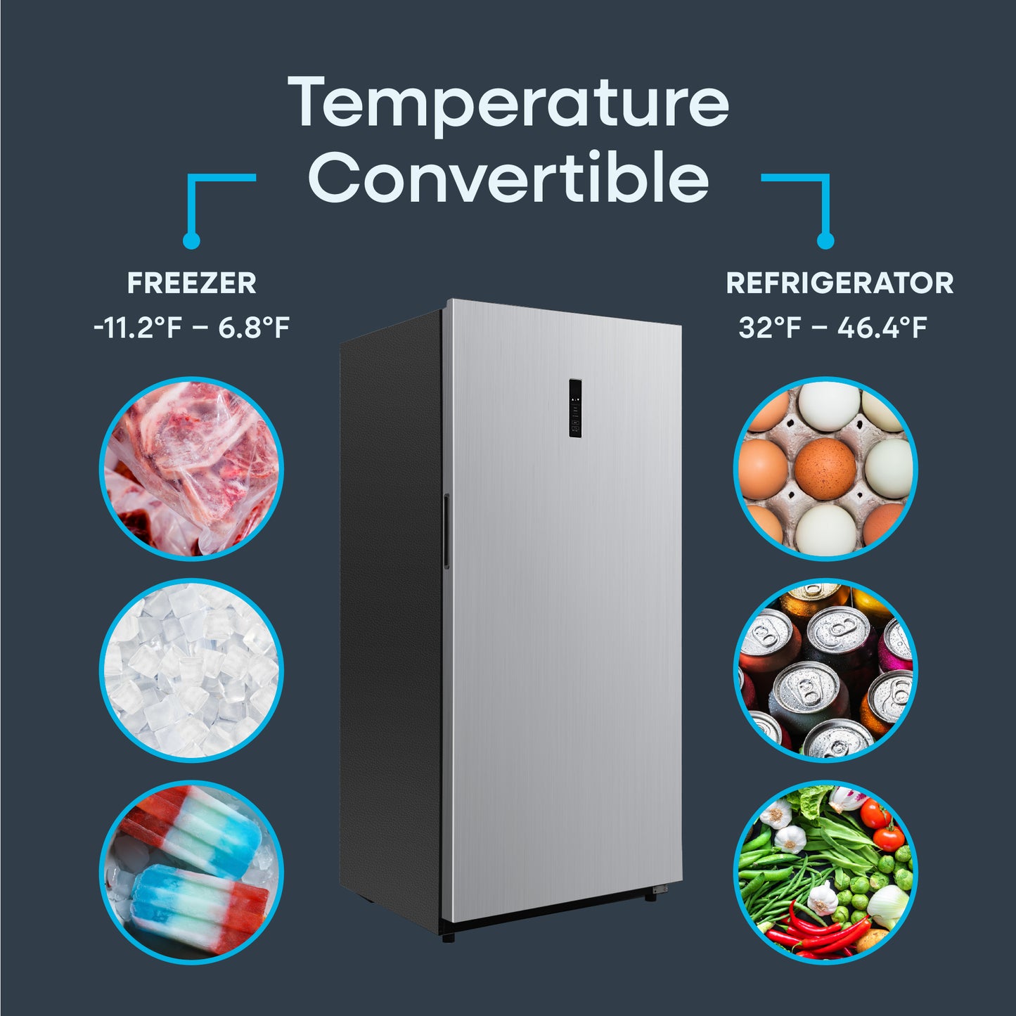 Element 17.0 cu. ft. Upright Convertible Freezer/Refrigerator – Stainless Steel, ENERGY STAR (EXUF17CEES)
