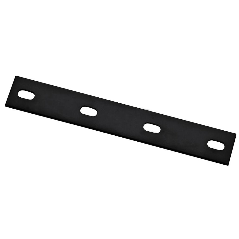 Black heavy-duty mending plate with elongated holes for reinforcement in building hardware and lumber materials collections
