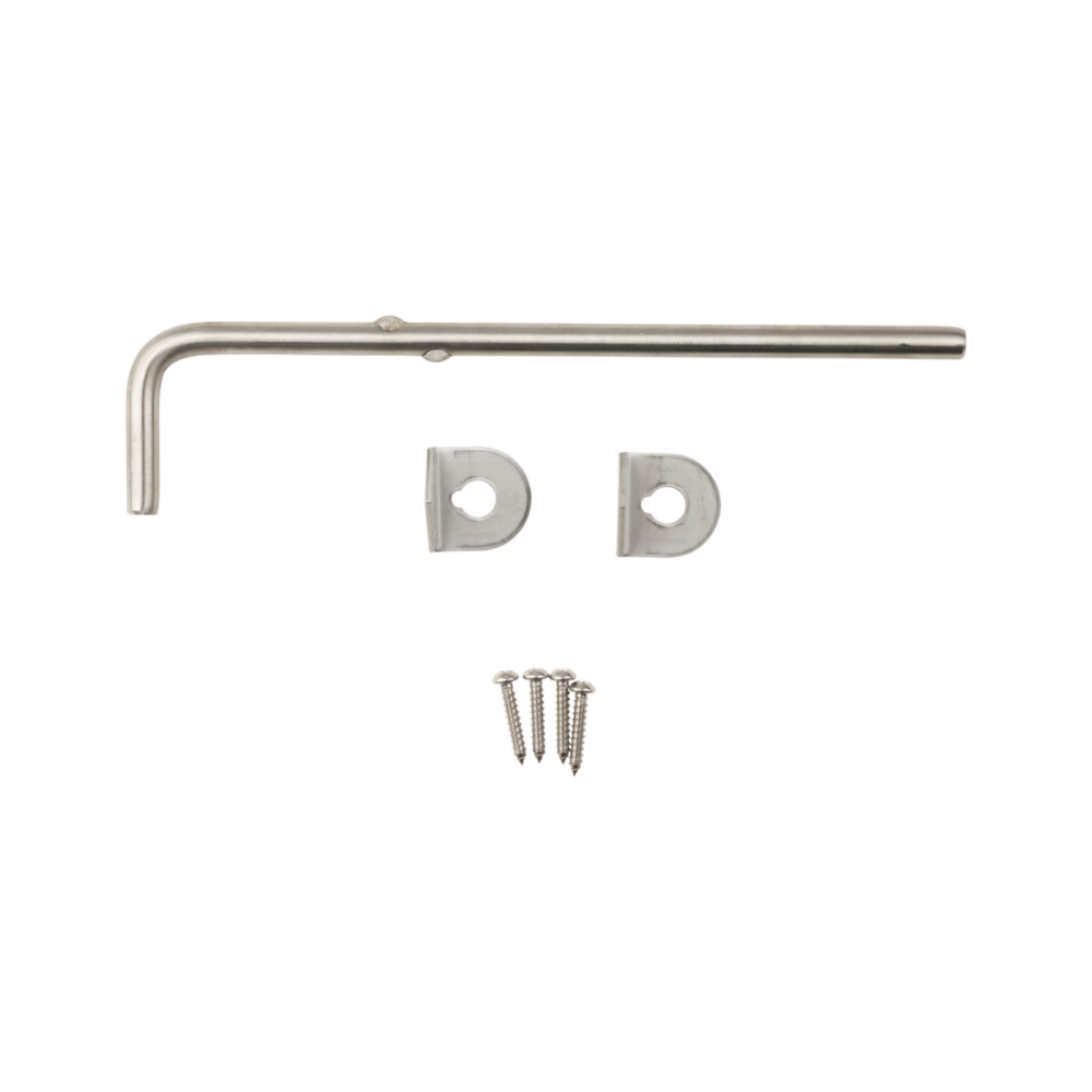 Stainless steel cane bolt with mounting brackets and screws for securing heavy wood gates in door and gate accessories under $50