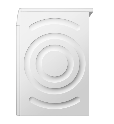 Side view of white heat pump dryer with raised circular pattern on the panel from Bosch dryers and appliances collection