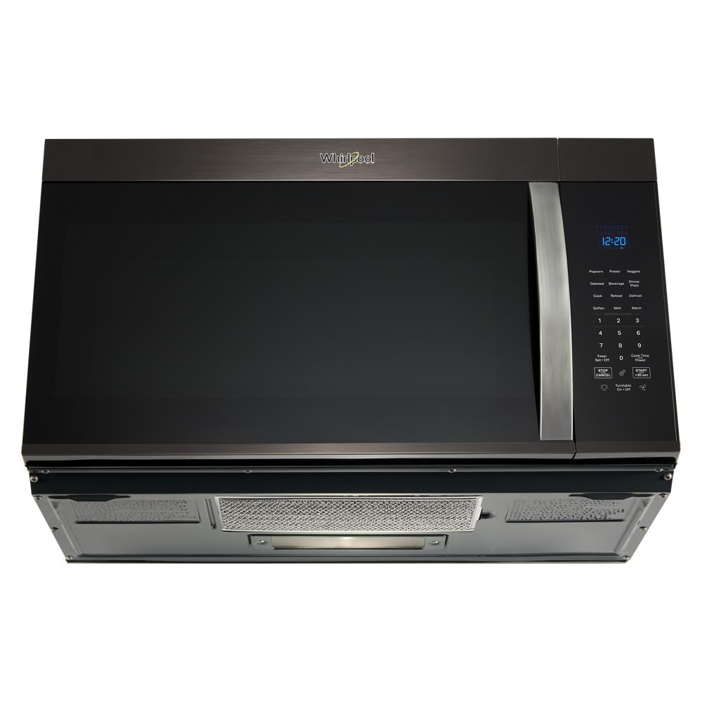 Black stainless steel over-the-range microwave with digital control panel and sensor cooking from kitchen appliances collection