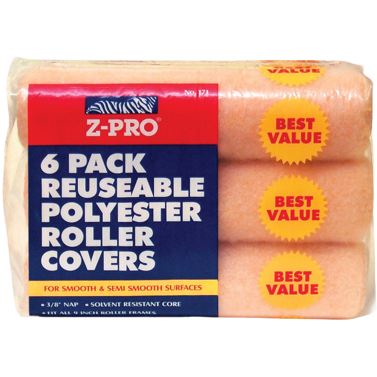 Six-pack of reusable polyester roller covers with 3/8-inch nap for smooth surfaces in paint supplies under $50 collection