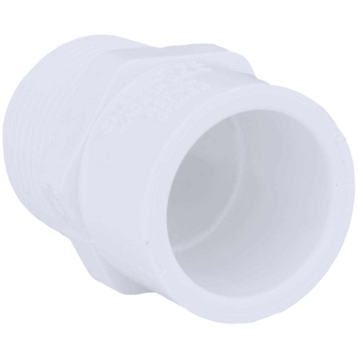 White PVC male adapter fitting for plumbing with threaded and slip ends in Pipes & Fittings collection.