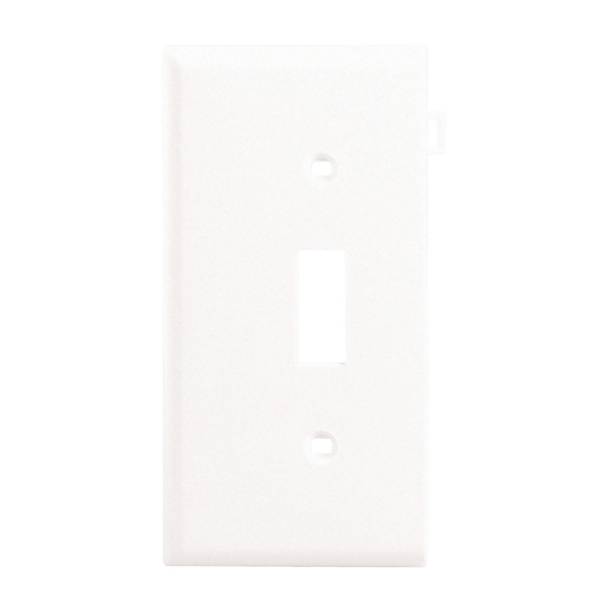 White plastic sectional wall plate end panel designed for single toggle switch in home improvement tasks