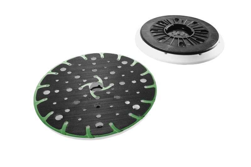 Black and white Festool replacement sanding backing pads with ventilation holes for power tool sanding tasks