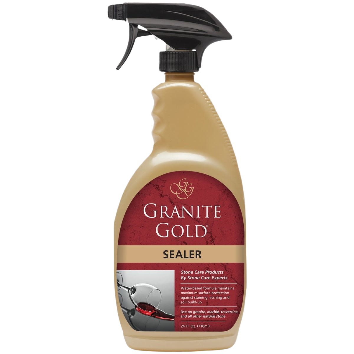 Spray bottle of Granite Gold stone sealer for protecting granite, marble, and natural stone surfaces in home improvement projects