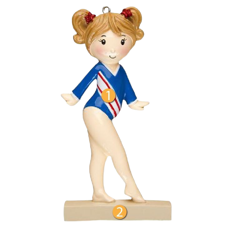 Female gymnast ornament in blue leotard with red and white stripes for Christmas Ornaments & Tree Decorations under $50 collection