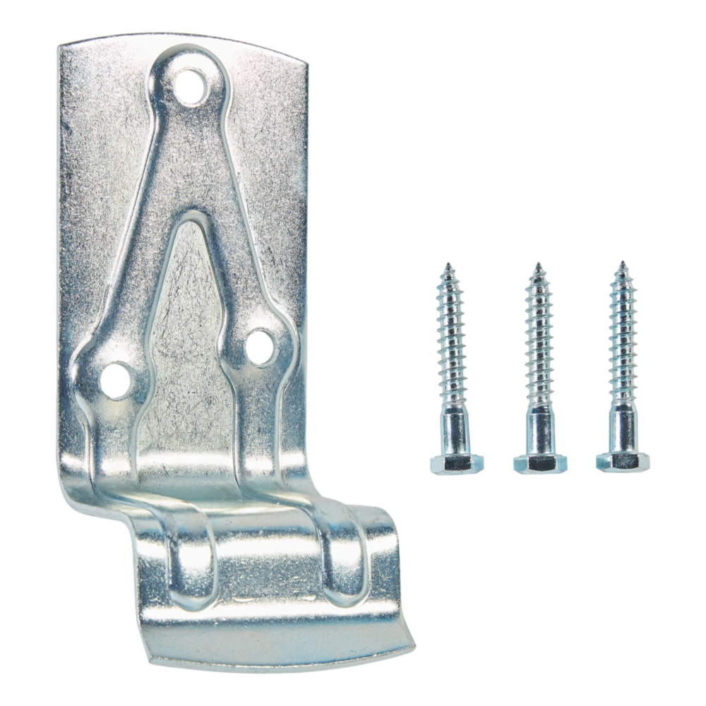 Zinc-plated metal barn door bumper with angled design and three matching screws for home improvement projects