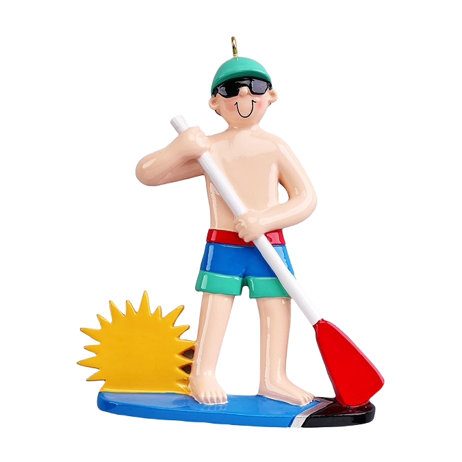 Boy figurine ornament on paddleboard with paddle and sun, Christmas Ornaments & Tree Decorations collection